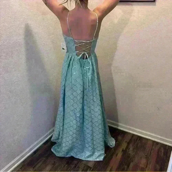 CRYSTAL DOLLS Womens Light Blue Spaghetti Strap Formal Gown Dress Juniors 9 - Picture 3 of 6